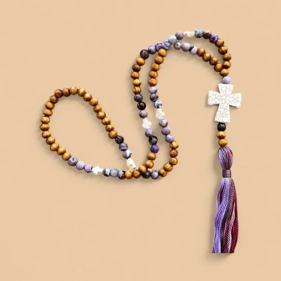 All Good Vibes Handmade Tassel Beaded Necklace (purple #2001) - Picture 4 of 7